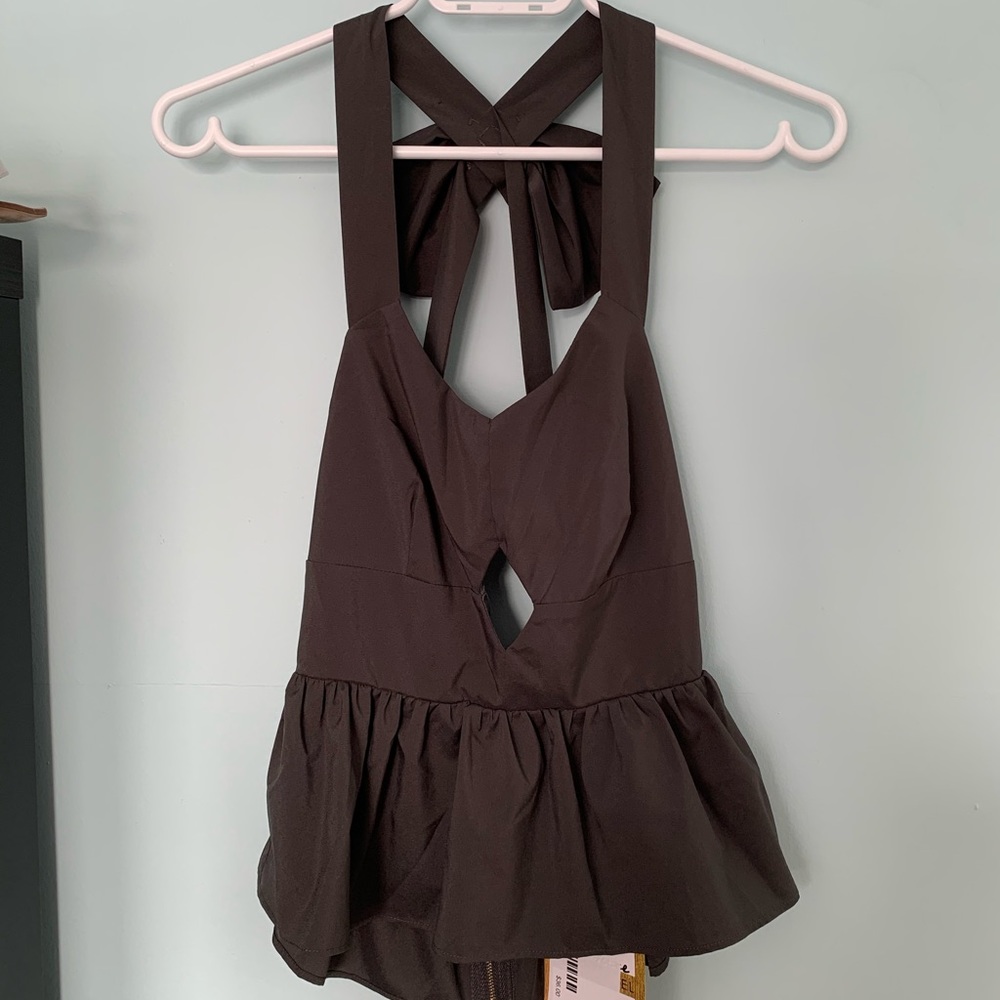 Grey Bow Open Back Top